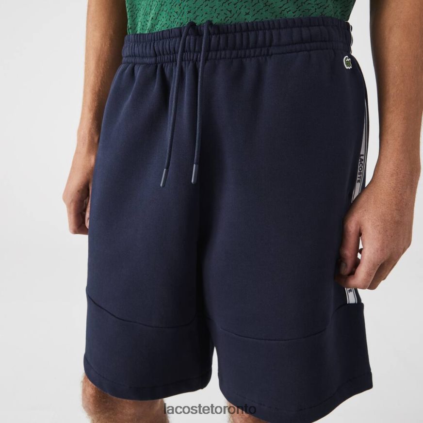 Clothing Lacoste Branded Bands Cotton Fleece Blend Shorts Navy Blue Men Z60BPR1538