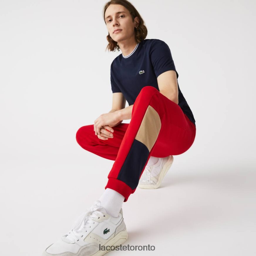 Clothing Lacoste Branded Colorblock Fleece Jogging Pants Red/Beige/Navy Blue Men Z60BPR1109