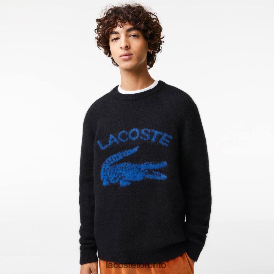 Clothing Lacoste Branded Contrast Crocodile Blend Alpaca Sweater Black/Blue Men Z60BPR1464