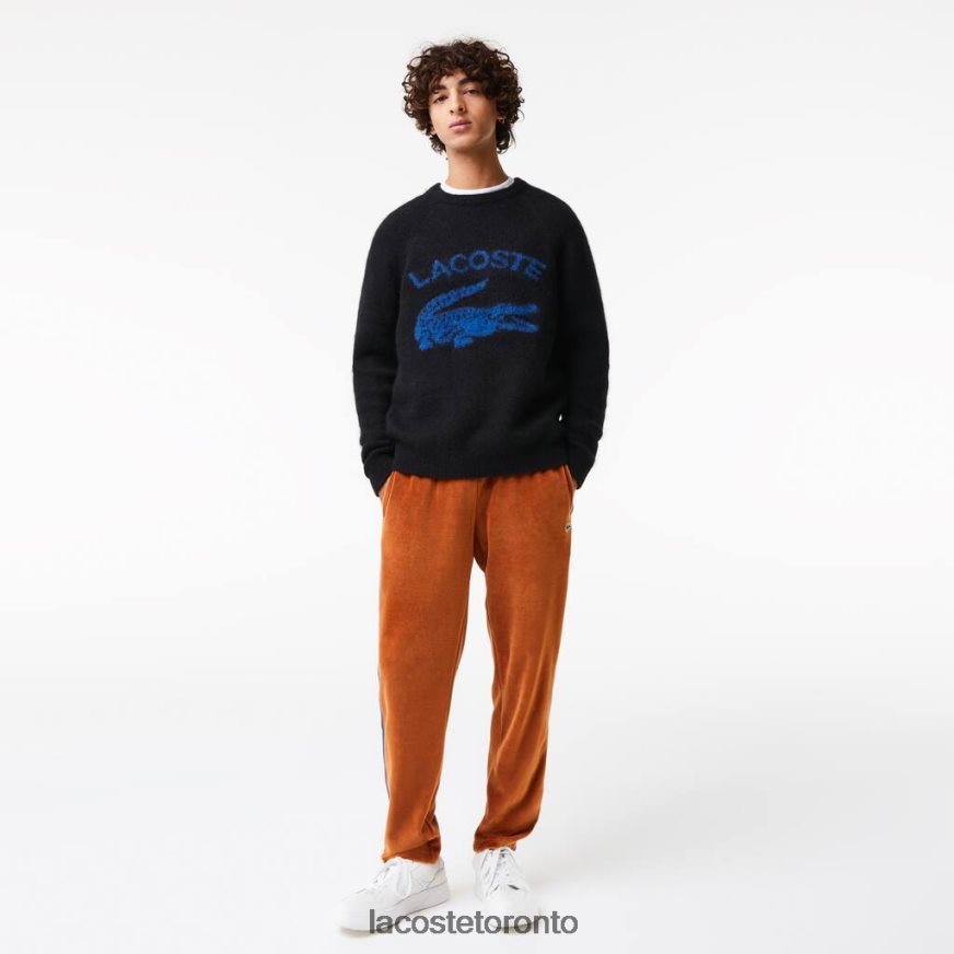 Clothing Lacoste Branded Contrast Crocodile Blend Alpaca Sweater Black/Blue Men Z60BPR1464