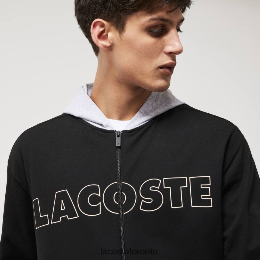 Clothing Lacoste Branded Cotton Fleece Indoor Hoodie Black/Grey Chine Men Z60BPR1474