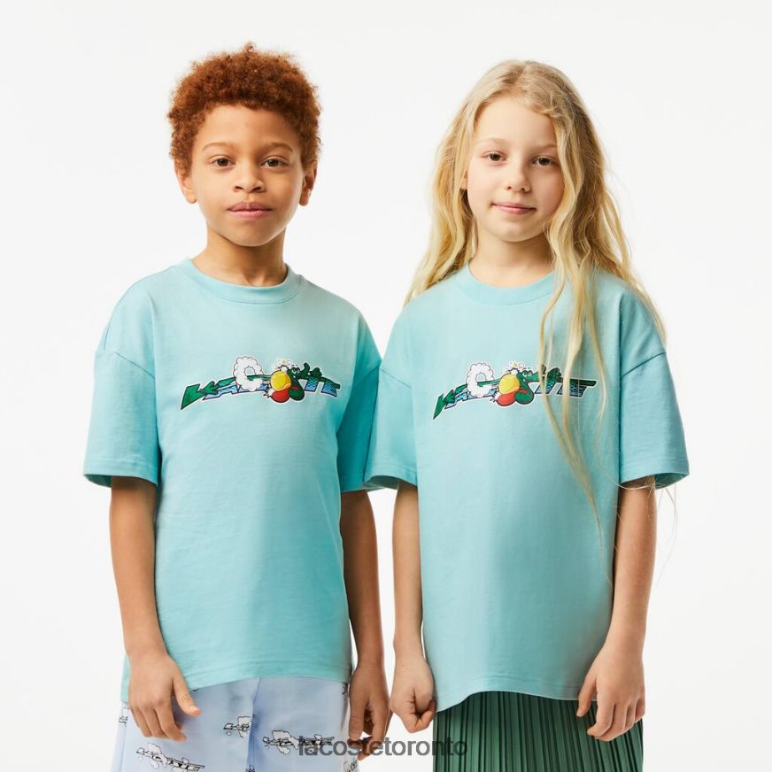 Clothing Lacoste Branded T-Shirt in Organic Cotton Jersey Light Green/White Kids Z60BPR3039