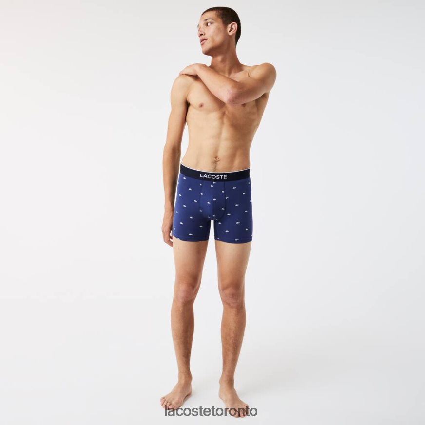 Clothing Lacoste Branded Waist Long Stretch Cotton Boxer Brief 3-Pack Navy Blue/Grey Chine/Red Men Z60BPR1428