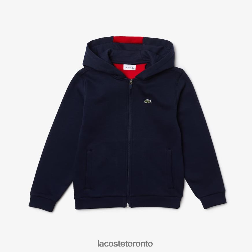 Clothing Lacoste Branded Zippered Fleece Jacket Navy Blue/Red Kids Z60BPR3253