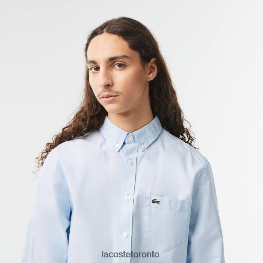 Clothing Lacoste Buttoned Collar Oxford Cotton Shirt Blue Men Z60BPR505