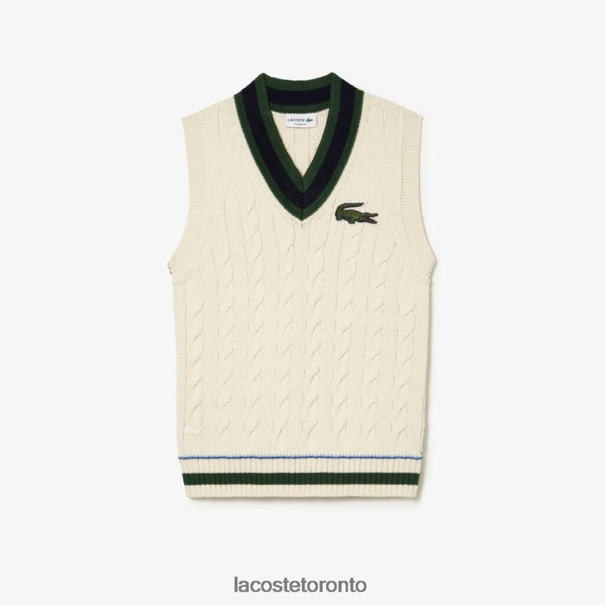 Clothing Lacoste Cable Knit Sweater Vest in Organic Cotton White Unisex Z60BPR504