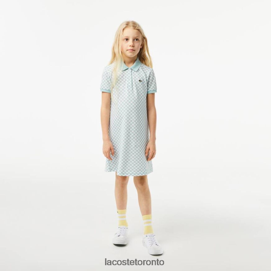 Clothing Lacoste Check Print Organic Cotton Polo Dress Light Green/White Kids Z60BPR3092