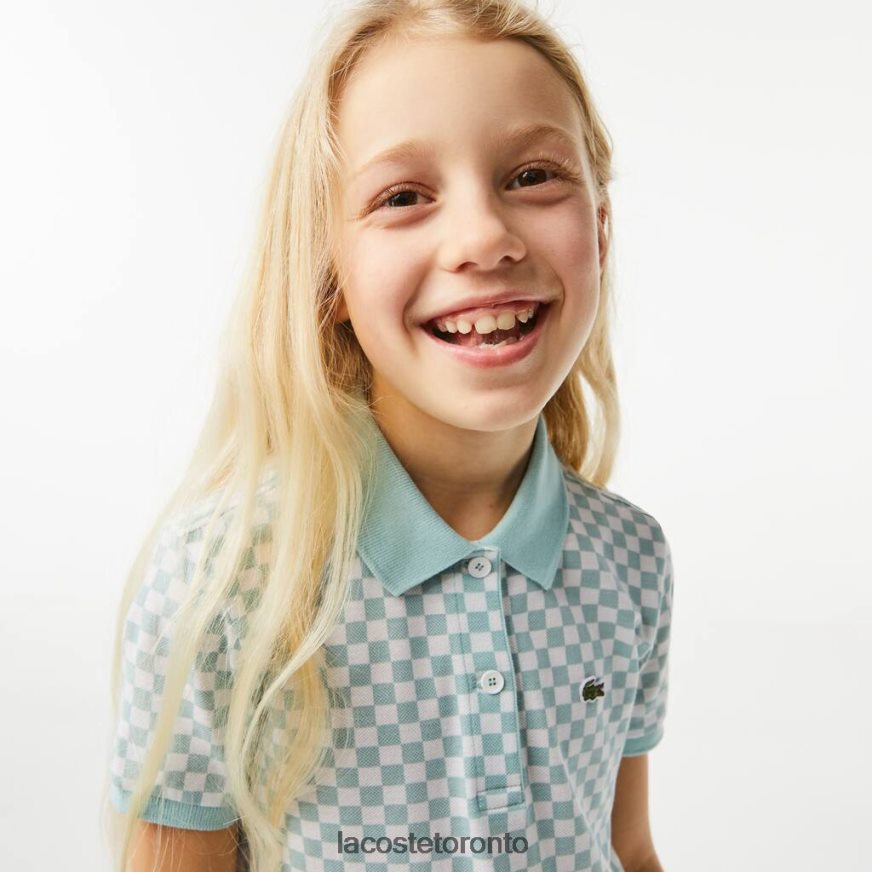 Clothing Lacoste Check Print Organic Cotton Polo Dress Light Green/White Kids Z60BPR3092