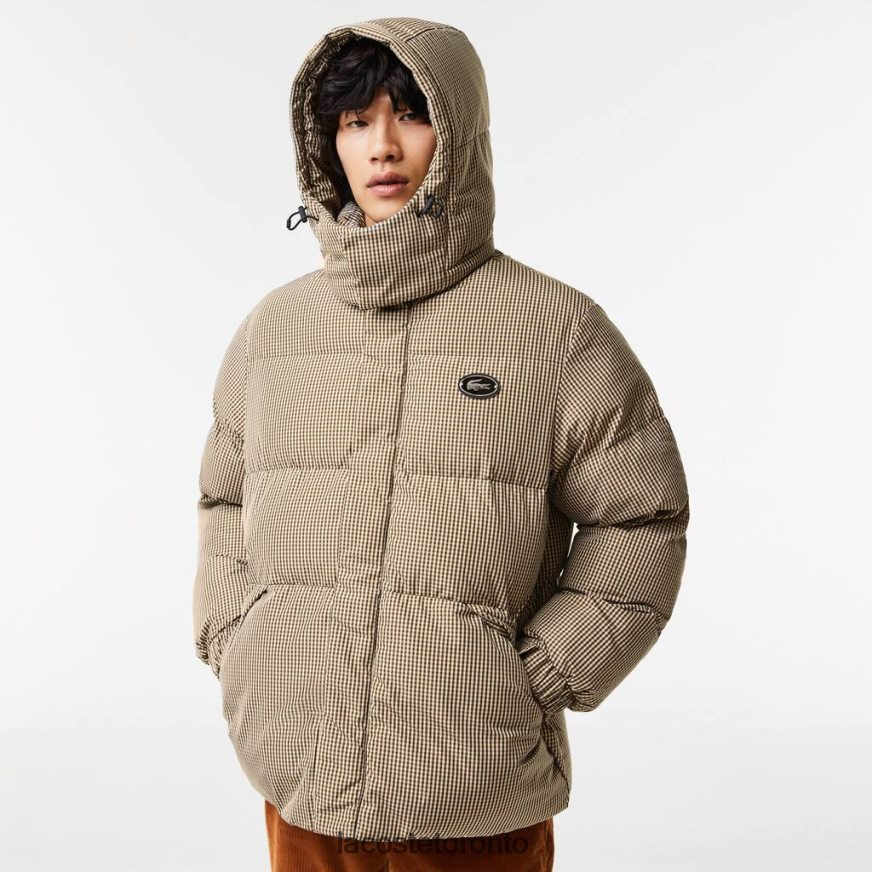 Clothing Lacoste Check Print Water-Repellent Twill Padded Jacket Beige/Navy Blue/White/Khaki Green Men Z60BPR399