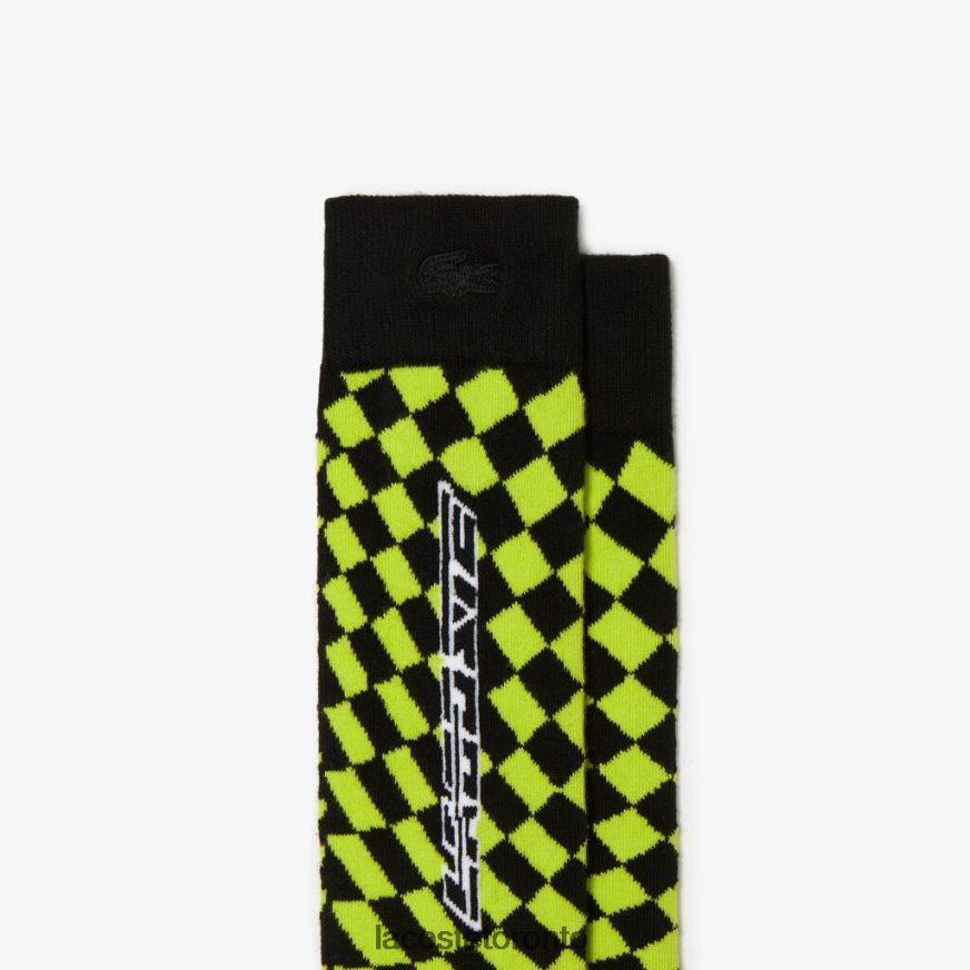 Clothing Lacoste Checkerboard Compression Socks Black/Yellow Unisex Z60BPR526