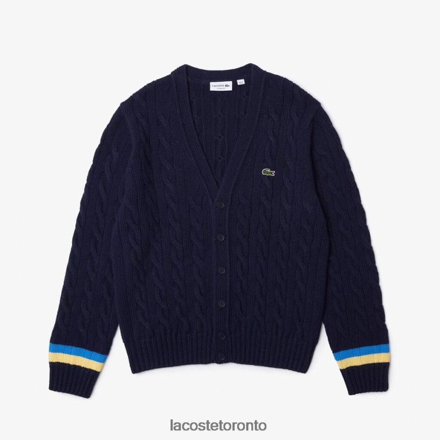 Clothing Lacoste Classic Fit Contrast Striped Cardigan Navy Blue/Yellow/Blue Men Z60BPR1498