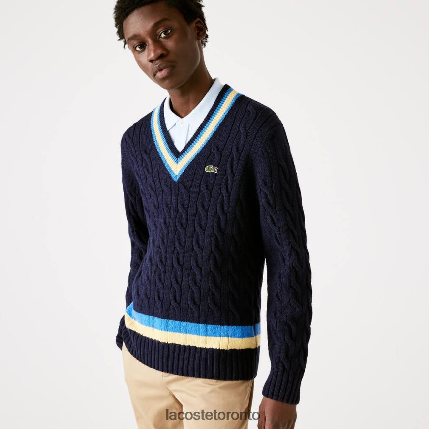 Clothing Lacoste Classic Fit Contrast Striped Wool Sweater Navy Blue/Yellow/Blue Men Z60BPR1517