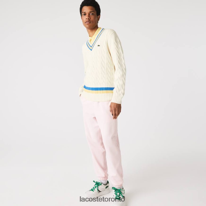 Clothing Lacoste Classic Fit Contrast Striped Wool Sweater White/Yellow/Blue Men Z60BPR1518