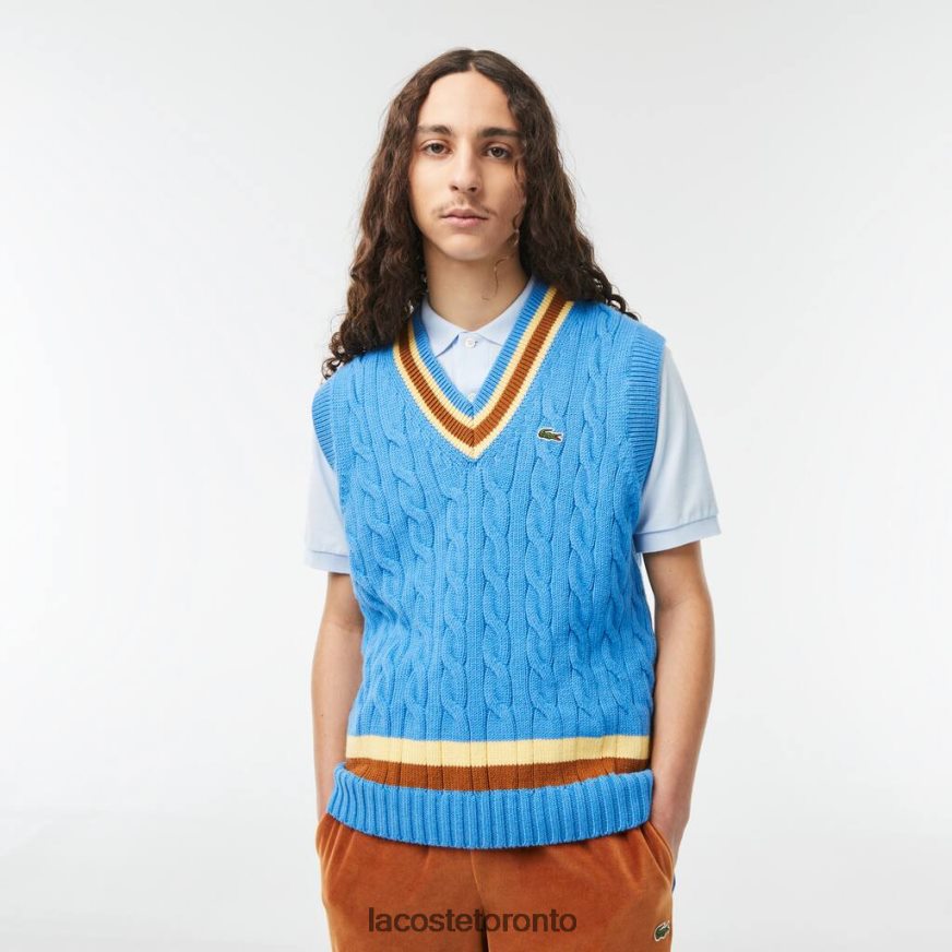 Clothing Lacoste Classic Fit Wool Sweater Vest Blue/Brown/Yellow Men Z60BPR1470