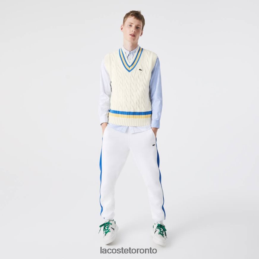 Clothing Lacoste Classic Fit Wool Sweater Vest White/Yellow/Blue Men Z60BPR1471