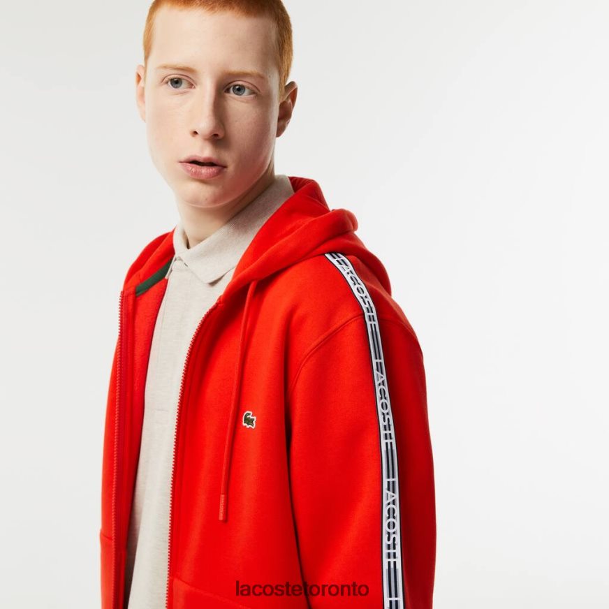 Clothing Lacoste Classic Fit Zipped Hoodie with Brand Stripes Red Men Z60BPR15