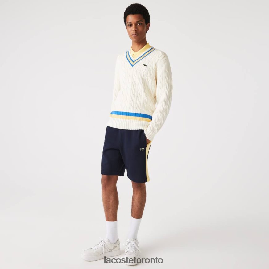 Clothing Lacoste Color-Block Brushed Fleece Shorts Navy Blue/Yellow Men Z60BPR1516