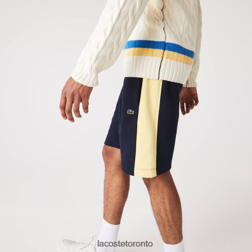 Clothing Lacoste Color-Block Brushed Fleece Shorts Navy Blue/Yellow Men Z60BPR1516