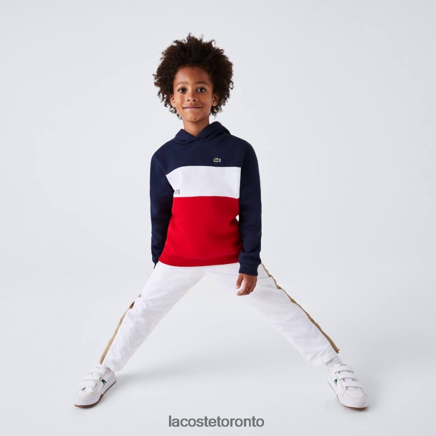 Clothing Lacoste Color-Block Hooded Sweatshirt Navy Blue/White/Red Kids Z60BPR3208