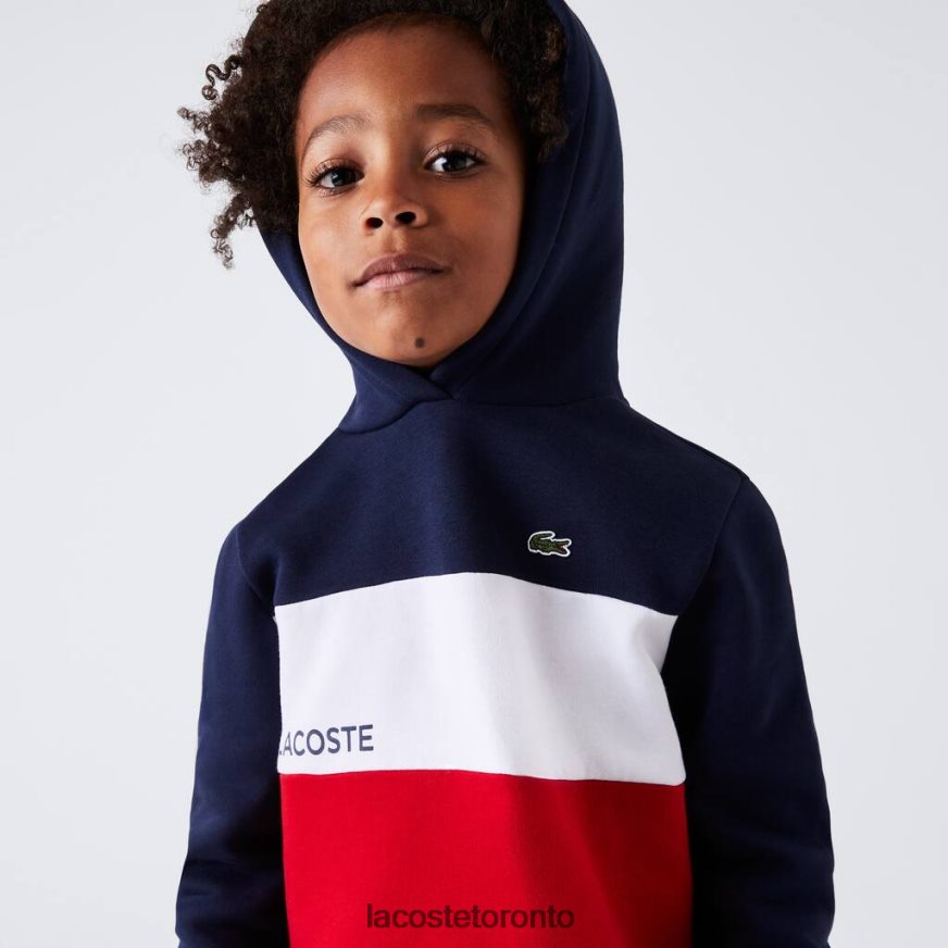 Clothing Lacoste Color-Block Hooded Sweatshirt Navy Blue/White/Red Kids Z60BPR3208