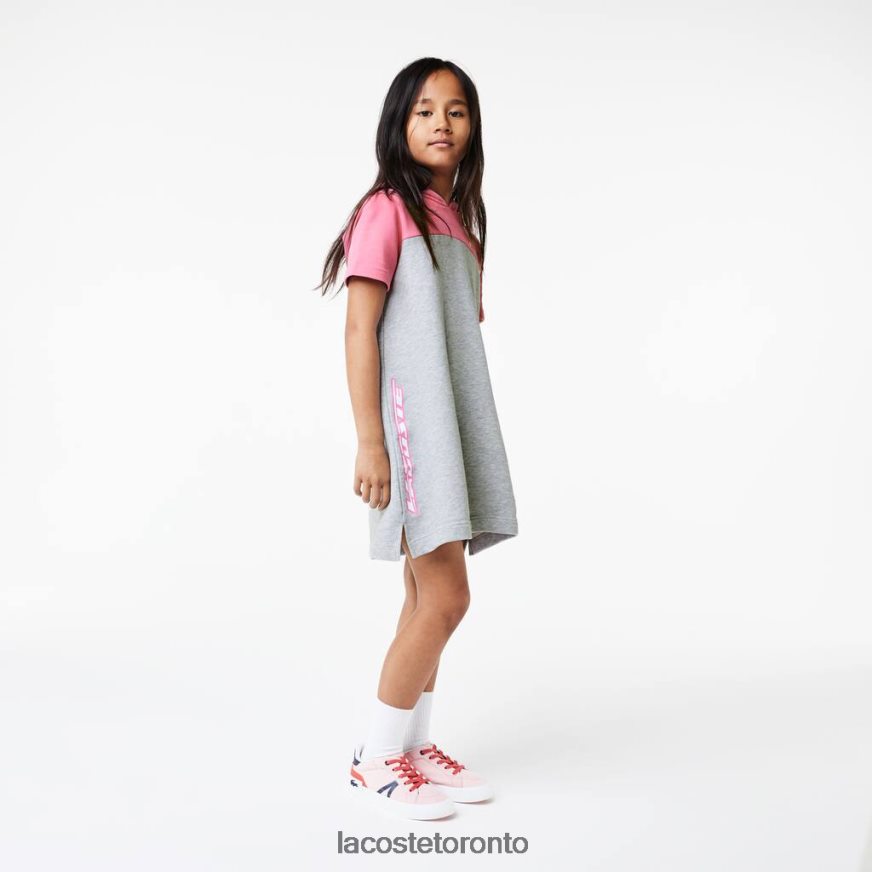 Clothing Lacoste Colorblock Hooded Dress in Organic Cotton Grey Chine/Pink Kids Z60BPR3079