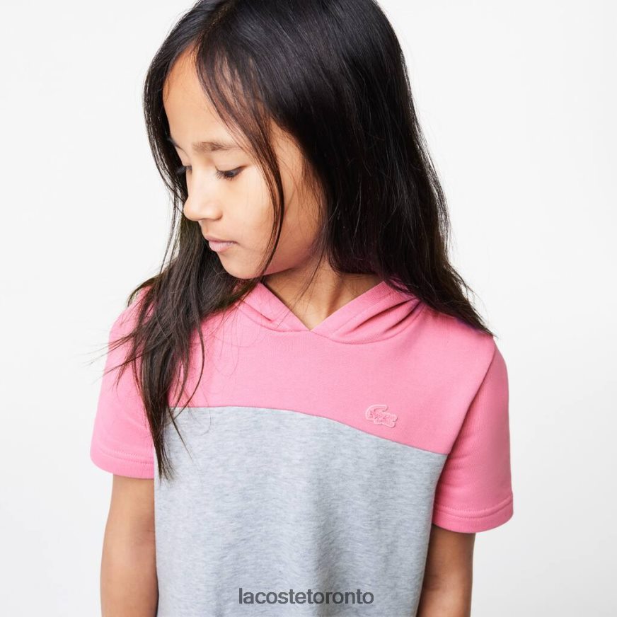 Clothing Lacoste Colorblock Hooded Dress in Organic Cotton Grey Chine/Pink Kids Z60BPR3079