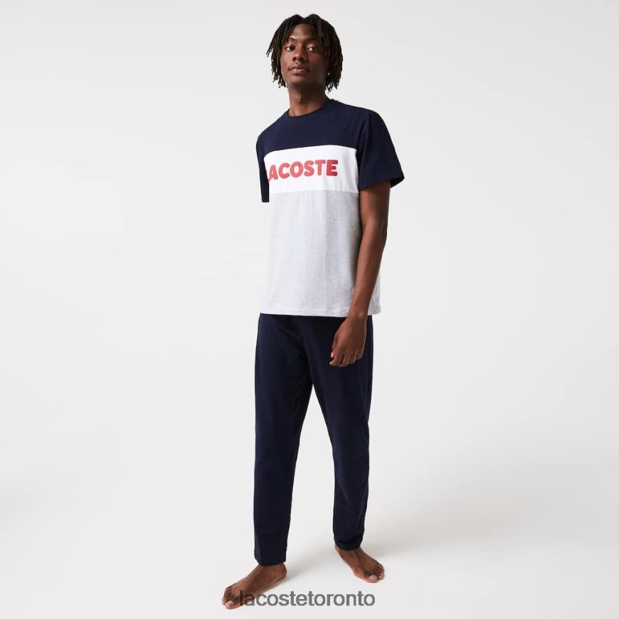 Clothing Lacoste Colorblock Stretch Cotton Long Pajamas Set Grey Chine/Navy Blue/White/Red Men Z60BPR1510