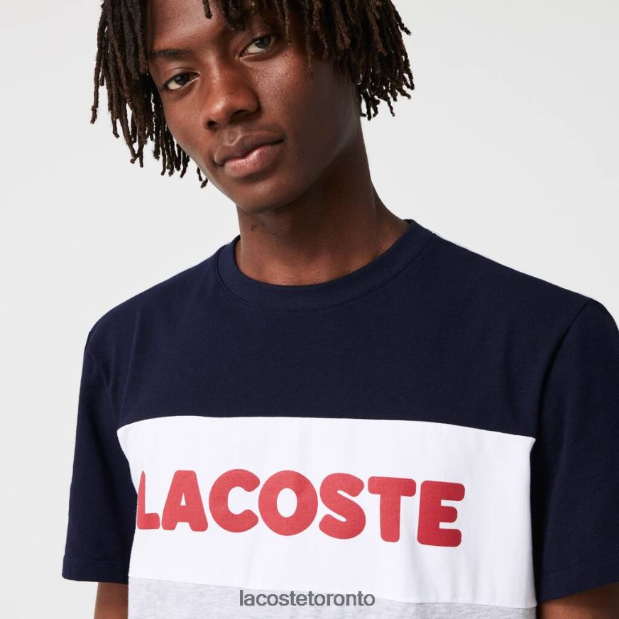 Clothing Lacoste Colorblock Stretch Cotton Long Pajamas Set Grey Chine/Navy Blue/White/Red Men Z60BPR1510