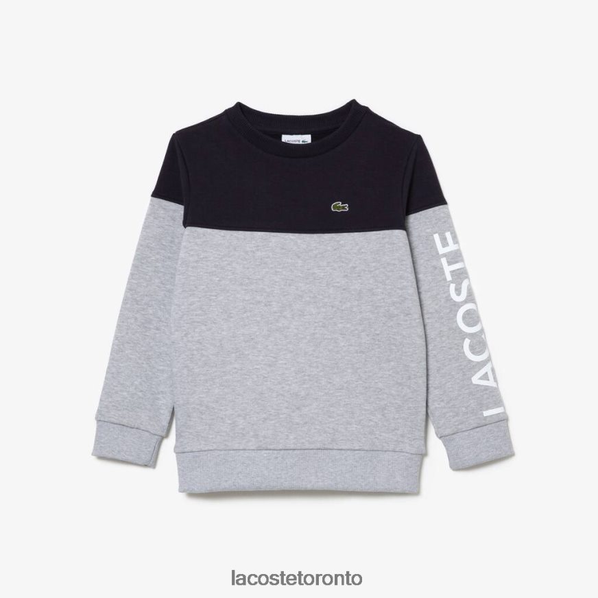 Clothing Lacoste Colorblock Sweatshirt in Organic Cotton Flannel Navy Blue/Grey Chine Kids Z60BPR3064