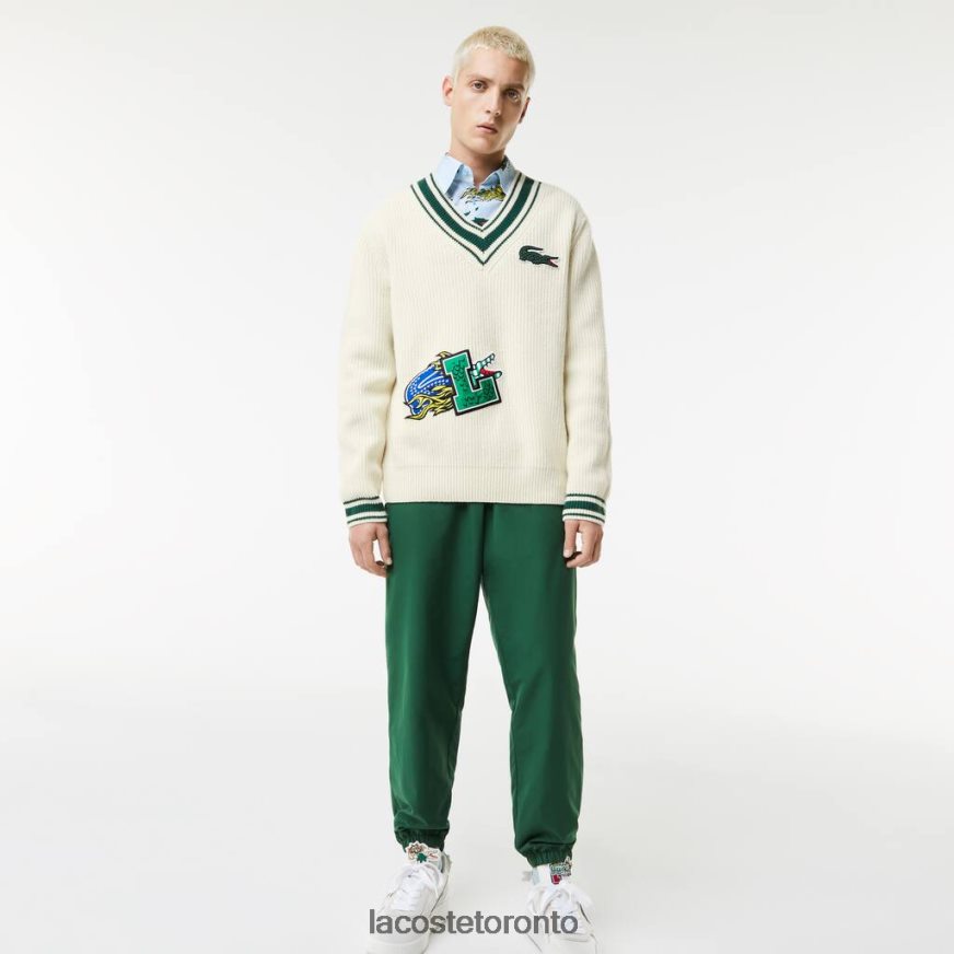 Clothing Lacoste Comic Badge Sweater White/Green Men Z60BPR1377