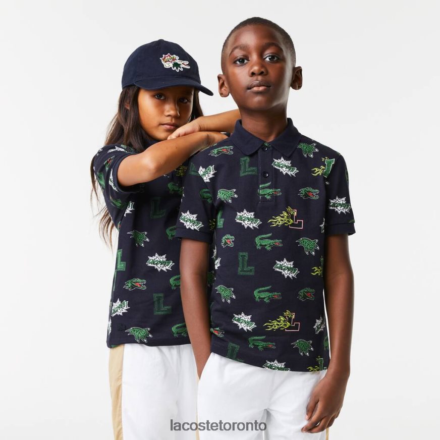 Clothing Lacoste Comic Effect Crocodile Print Polo Navy Blue Kids Z60BPR2955