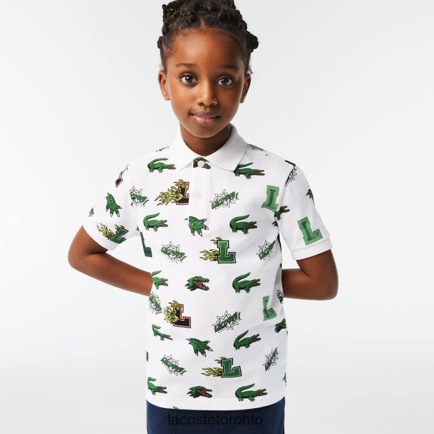 Clothing Lacoste Comic Effect Crocodile Print Polo White Kids Z60BPR2956