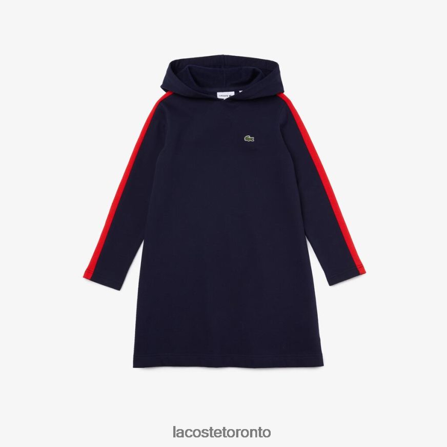 Clothing Lacoste Contrast Band Hooded Dress Navy Blue/Red Kids Z60BPR3274