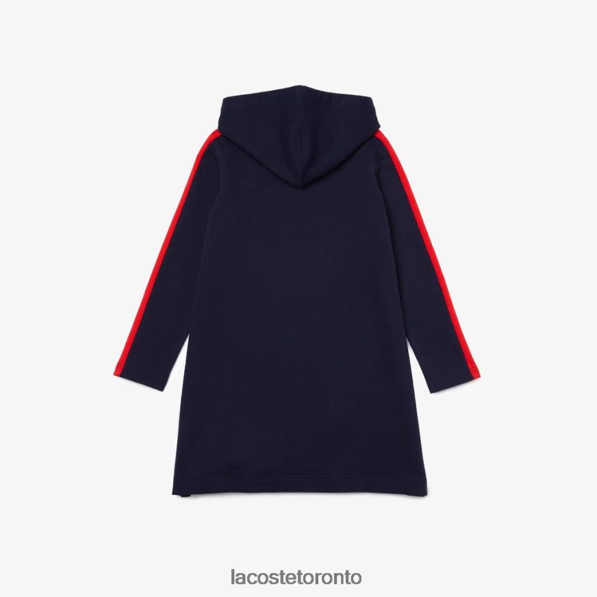 Clothing Lacoste Contrast Band Hooded Dress Navy Blue/Red Kids Z60BPR3274