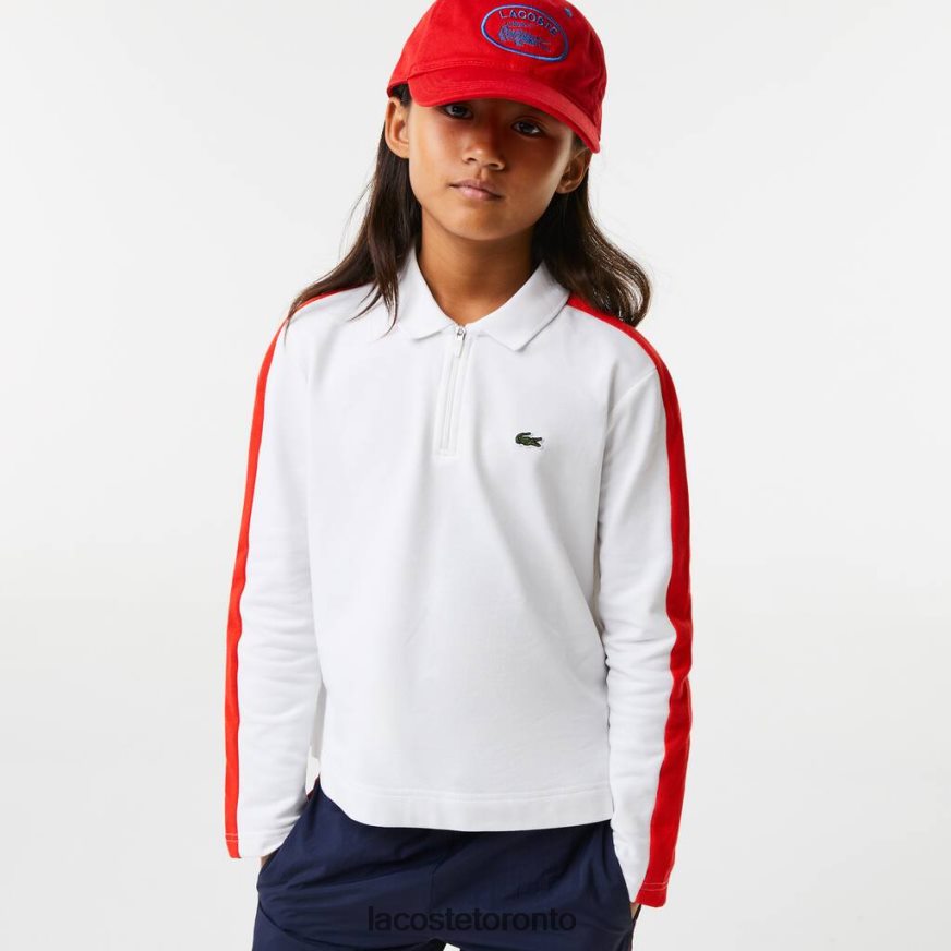 Clothing Lacoste Contrast Band Zip Polo White/Red Kids Z60BPR3144