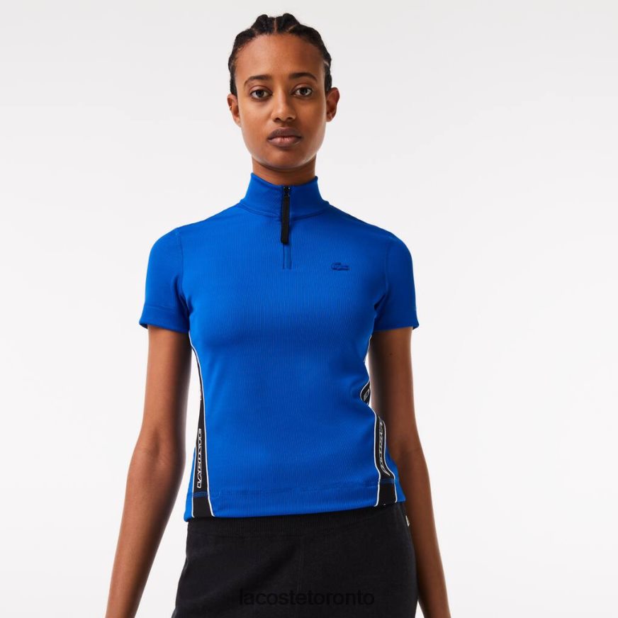 Clothing Lacoste Contrast Bands Zip Neck Polo Blue Women Z60BPR2477