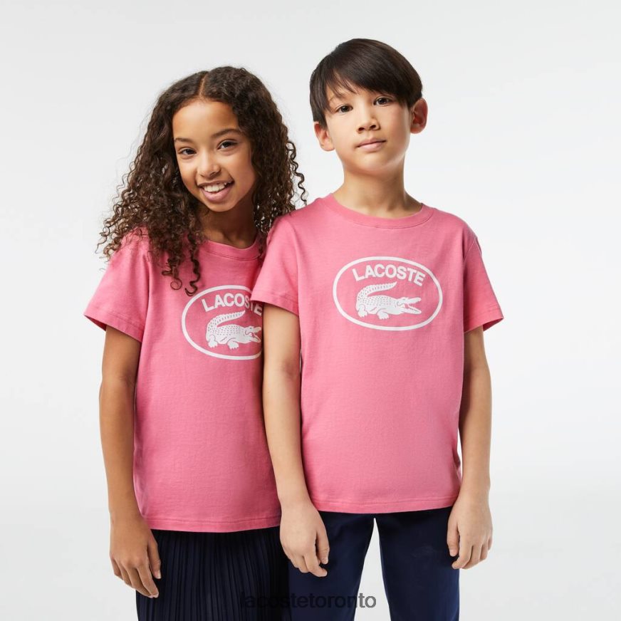 Clothing Lacoste Contrast Branded Cotton Jersey T-Shirt Pink Kids Z60BPR3029