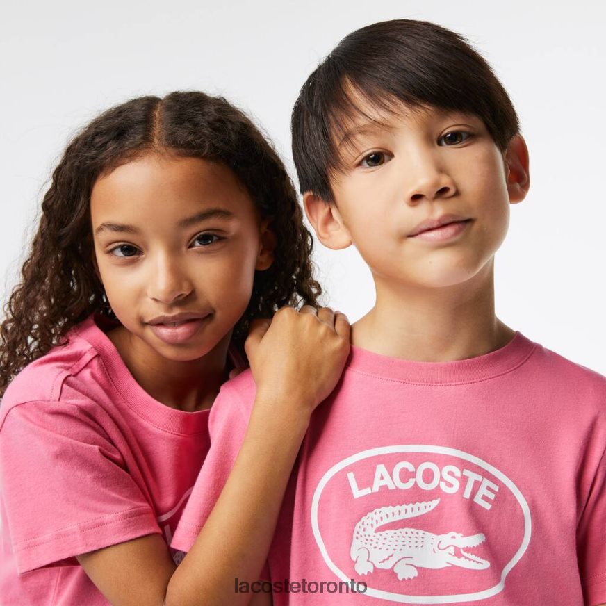 Clothing Lacoste Contrast Branded Cotton Jersey T-Shirt Pink Kids Z60BPR3029