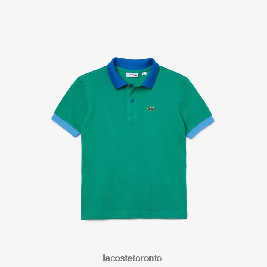 Clothing Lacoste Contrast Collar Cotton Pique Polo Green/Blue Kids Z60BPR2958