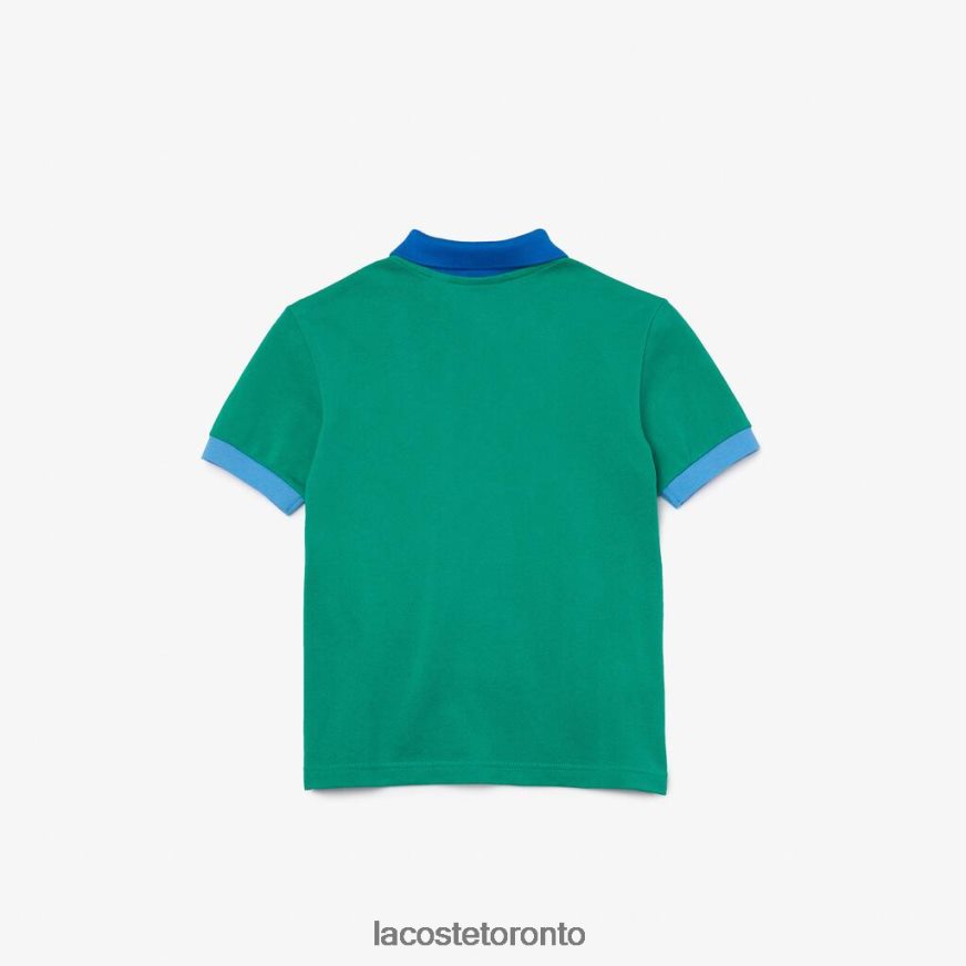 Clothing Lacoste Contrast Collar Cotton Pique Polo Green/Blue Kids Z60BPR2958