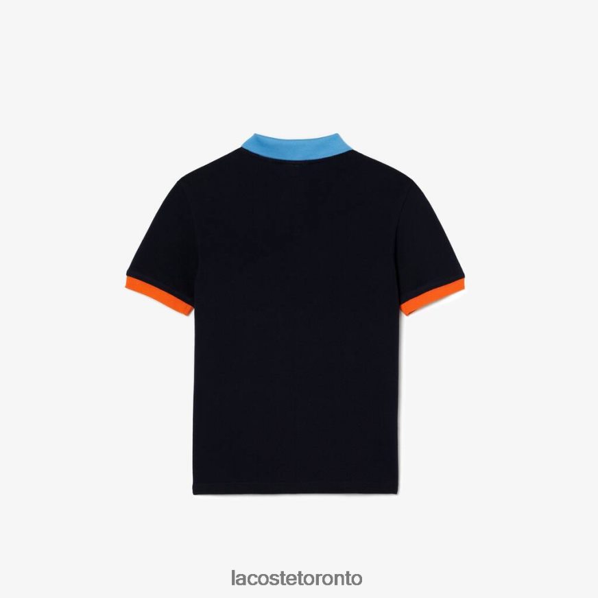 Clothing Lacoste Contrast Collar Cotton Pique Polo Navy Blue/Blue/Orange Kids Z60BPR2959