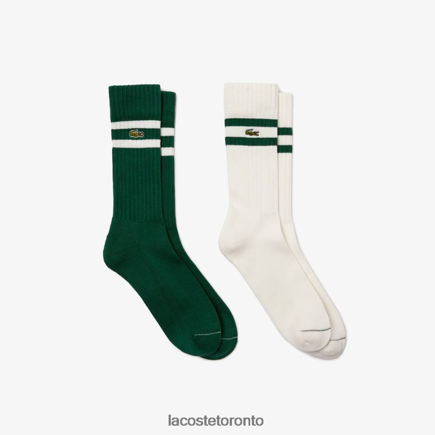 Clothing Lacoste Contrast Striped Ribbed Knit Socks Green/White Unisex Z60BPR513