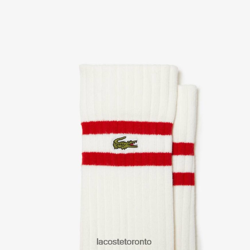 Clothing Lacoste Contrast Striped Ribbed Knit Socks Red/White Unisex Z60BPR514