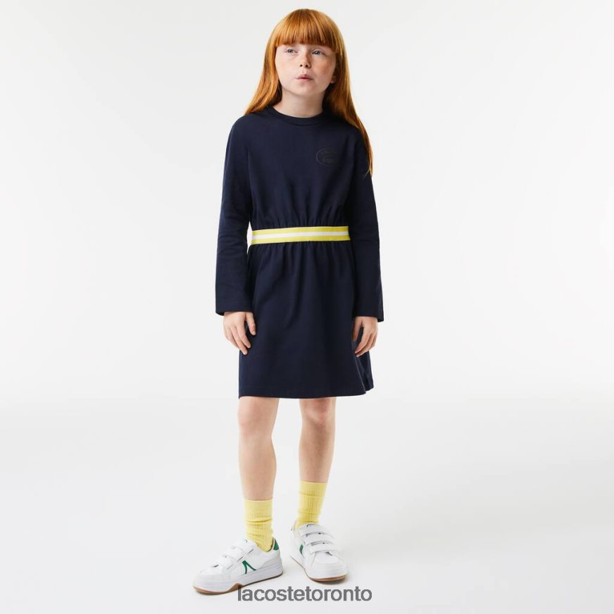 Clothing Lacoste Contrast Waist Cotton Jersey Dress Navy Blue Kids Z60BPR3270