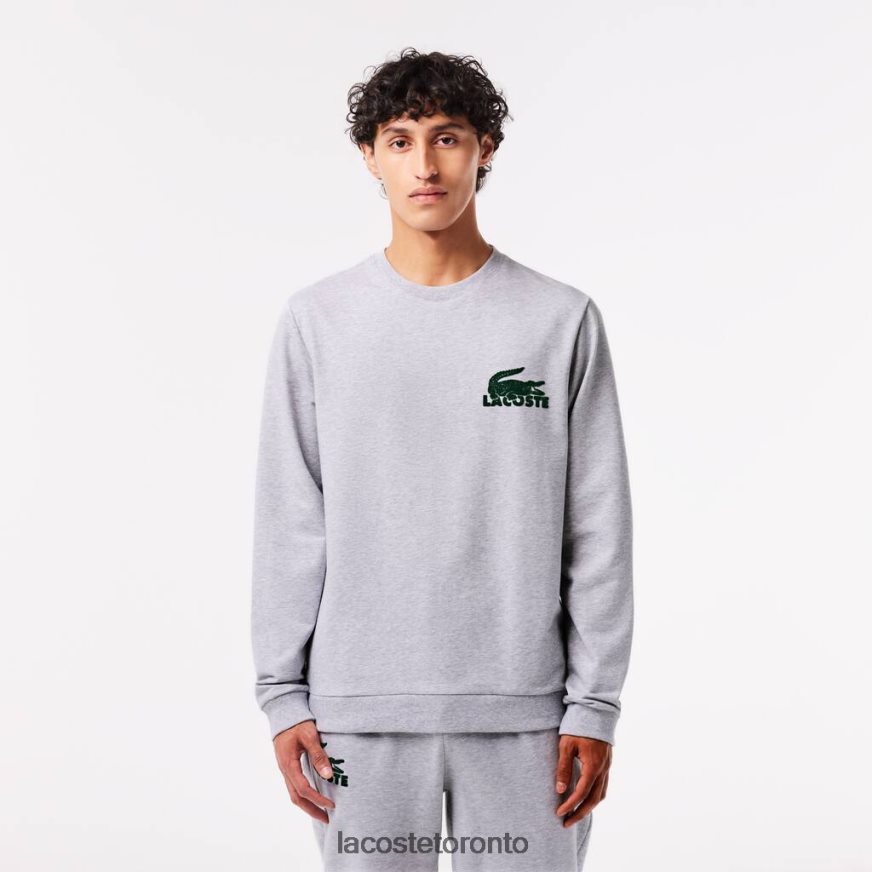 Clothing Lacoste Cotton Fleece Lounge Sweatshirt Grey Chine/Green Men Z60BPR1386