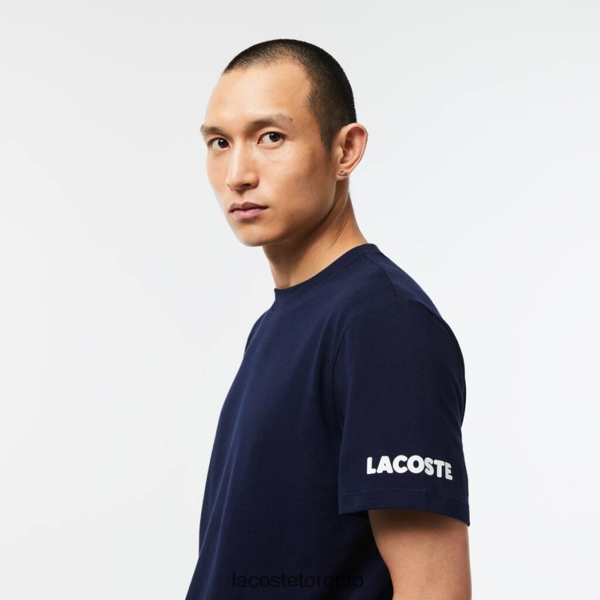 Clothing Lacoste Cotton Jersey Contrast Print T-Shirt Navy Blue/White Men Z60BPR495