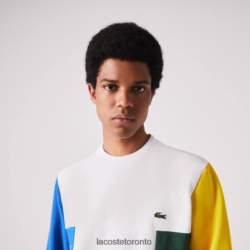 Clothing Lacoste Crew Neck Colorblock Cotton Fleece Sweatshirt White/Blue/Yellow/Green Men Z60BPR1159