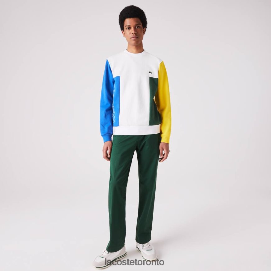 Clothing Lacoste Crew Neck Colorblock Cotton Fleece Sweatshirt White/Blue/Yellow/Green Men Z60BPR1159