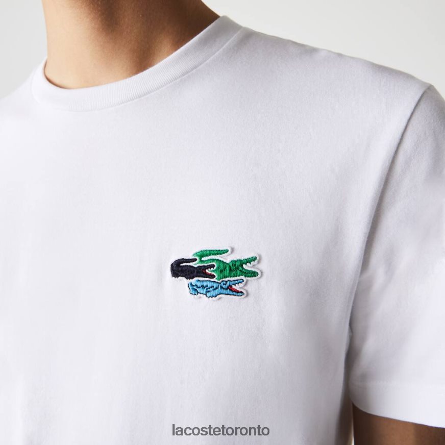 Clothing Lacoste Crew Neck Colored Crocodiles Organic Cotton T-shirt White Men Z60BPR919