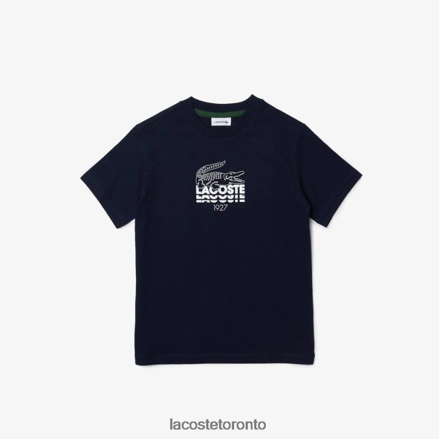 Clothing Lacoste Crew Neck Crocodile Lettering Cotton T-Shirt Navy Blue Kids Z60BPR3118